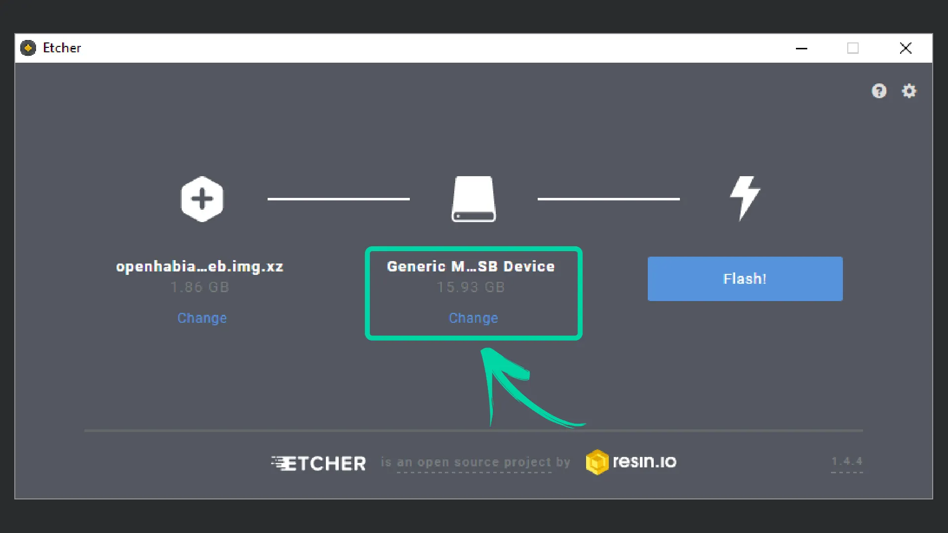 Etcher: Zielgerät auswählen