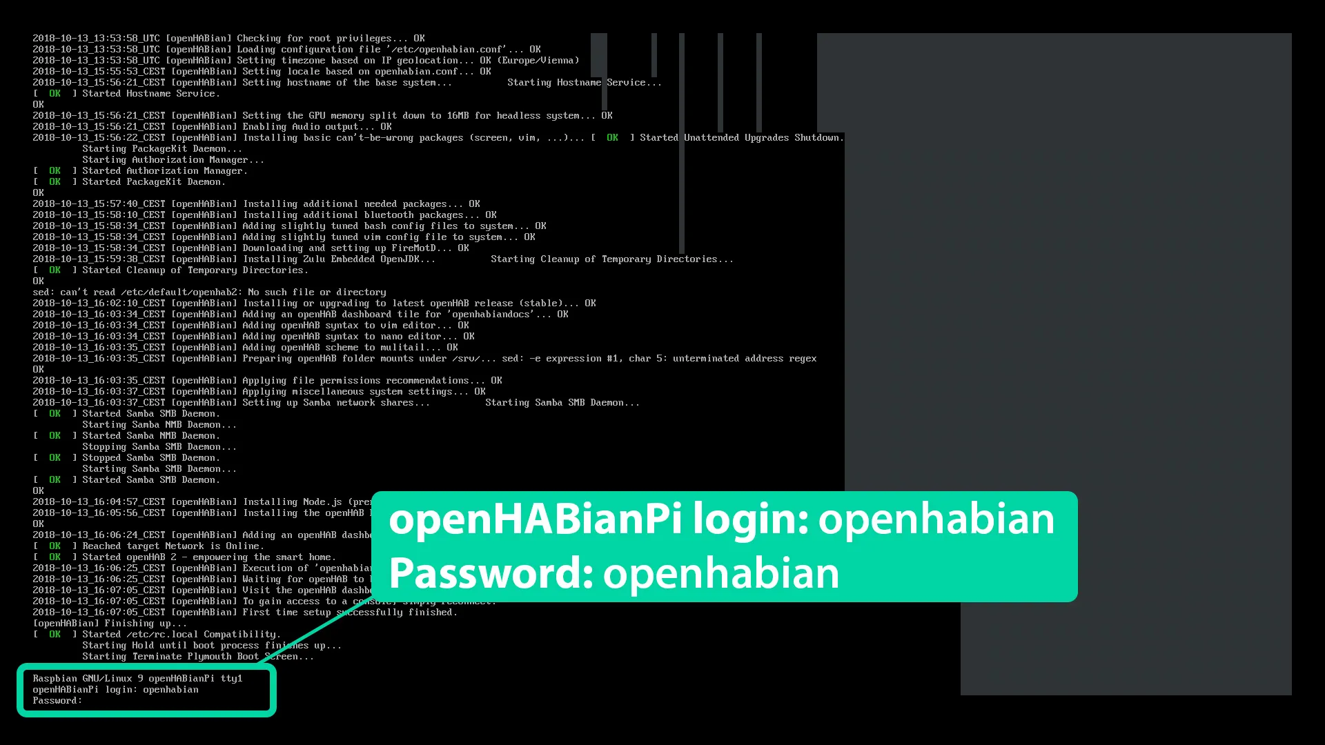 openHABian Login-Prompt im Terminal
