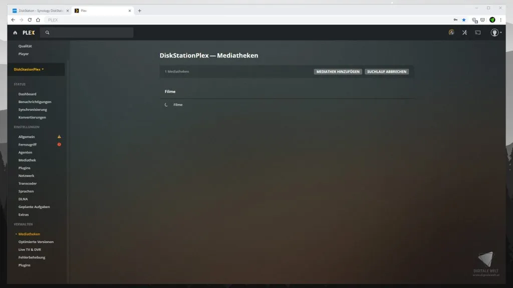 DiskStation Plex – Mediathek wird indexiert