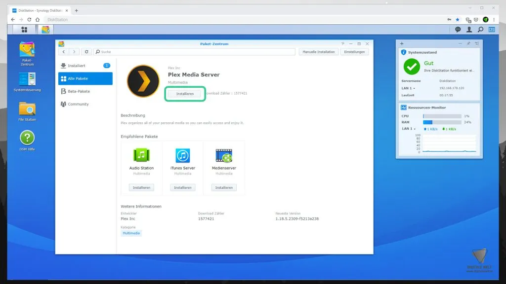 DiskStation Plex – Plex installieren