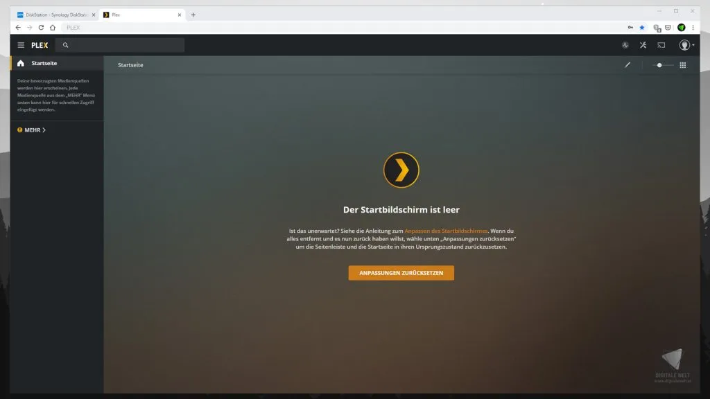 DiskStation Plex – Startbildschirm noch immer leer