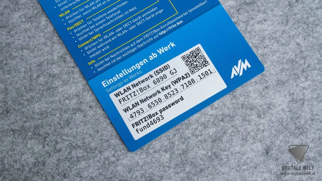 FRITZ!BOX 6890 LTE – Notizkarte mit WLAN-Key