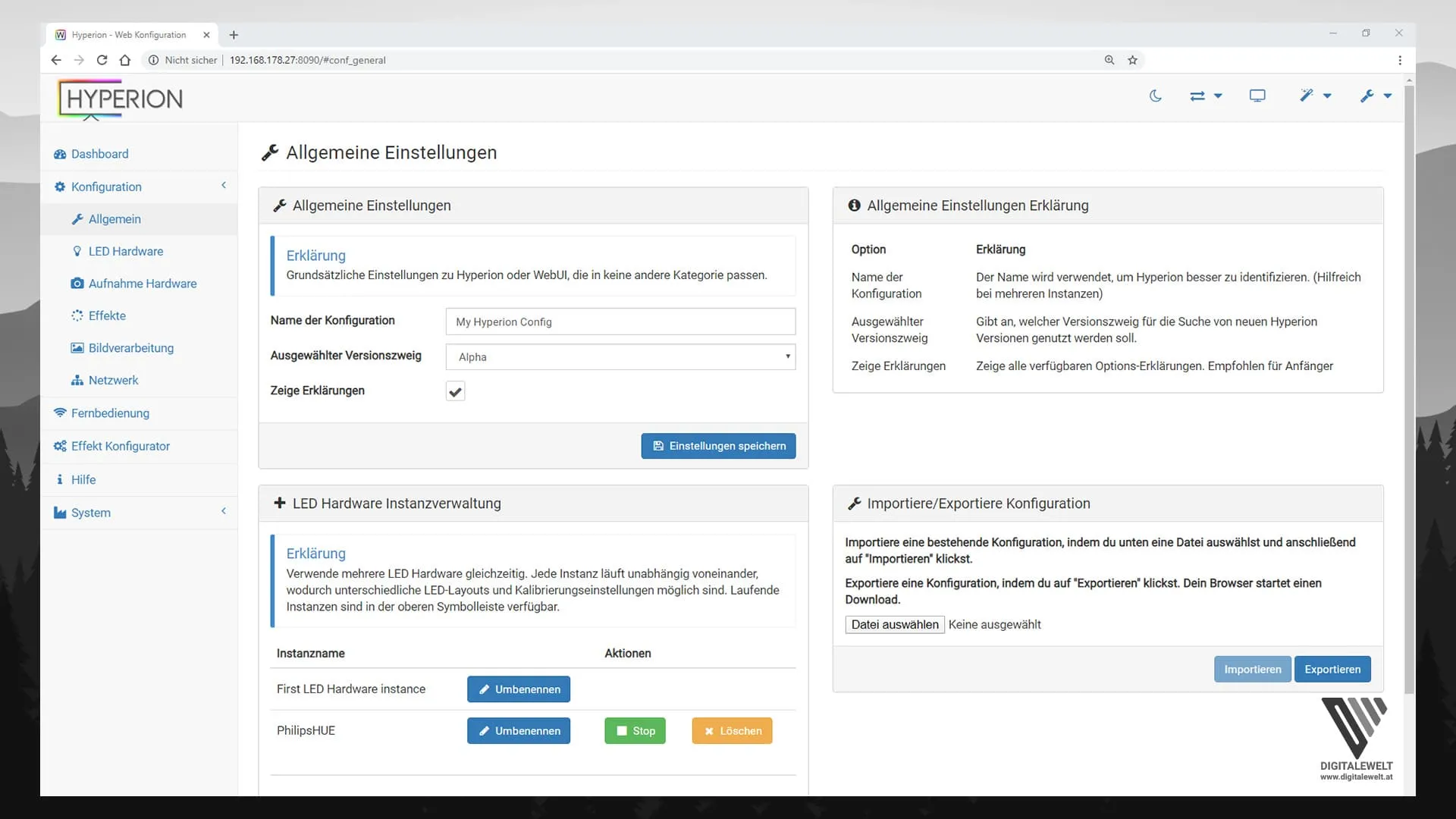 Hyperion.ng installieren – Allgemeine Einstellungen