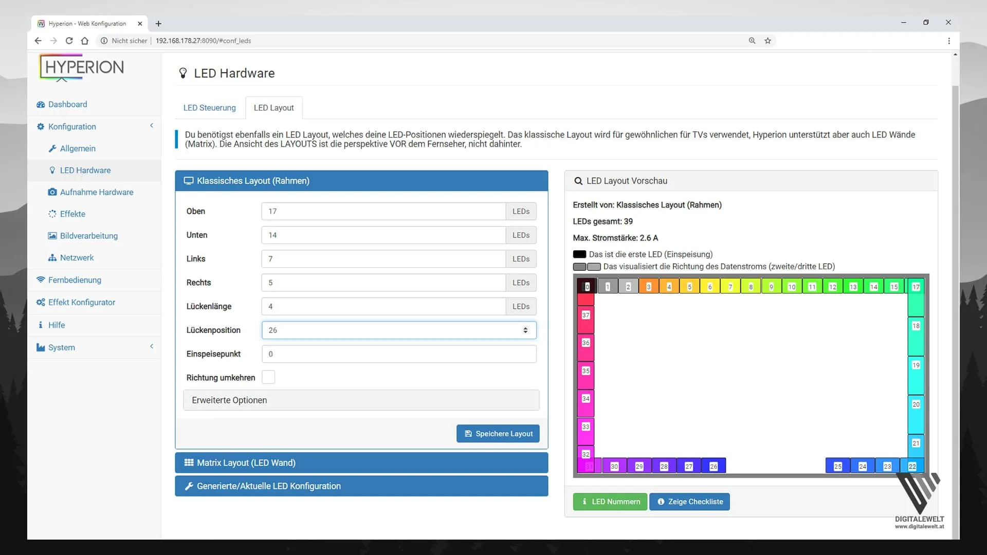Hyperion.ng installieren – LED-Layout