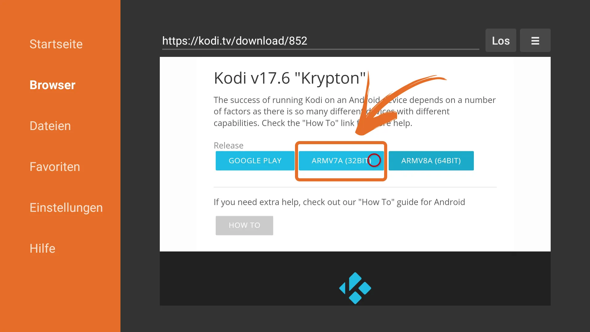 Kodi ARMV7A 32 Bit Version herunterladen