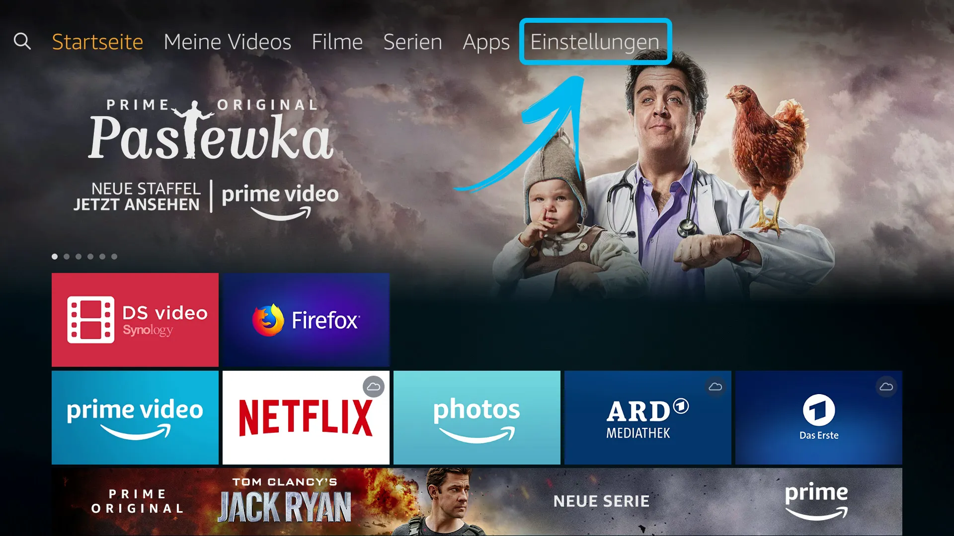 Fire TV Stick Hauptmenü – Einstellungen öffnen