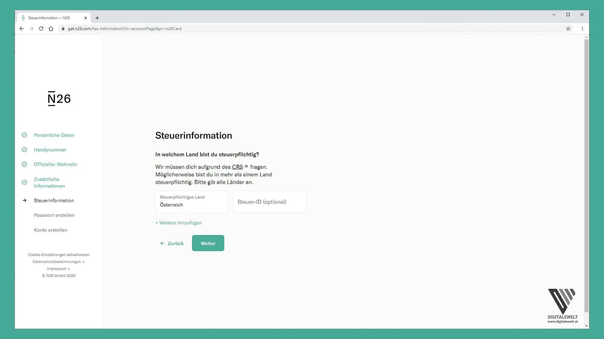 N26 Konto eröffnen – Steuerinformationen