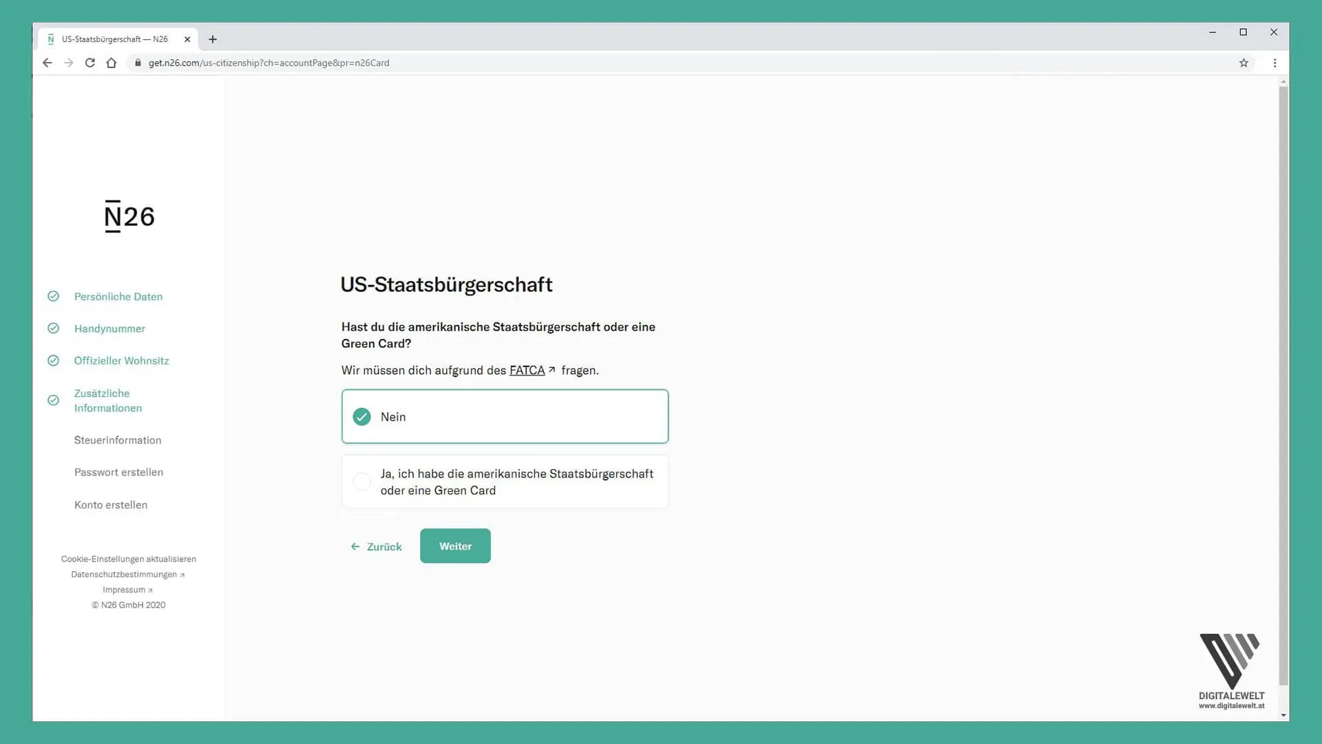 N26 Konto eröffnen – US-Staatsbürgerschaft