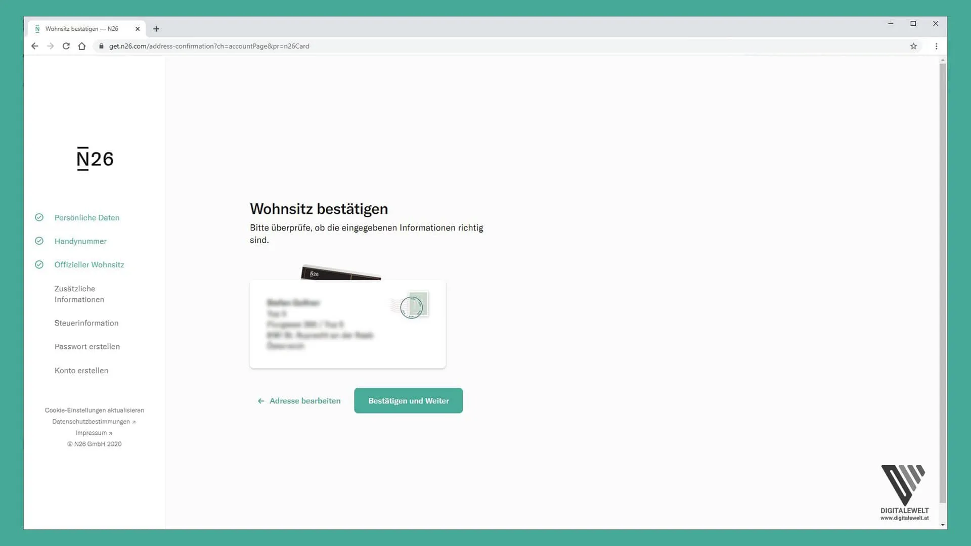 N26 Konto eröffnen – Wohnsitz prüfen und bestätigen