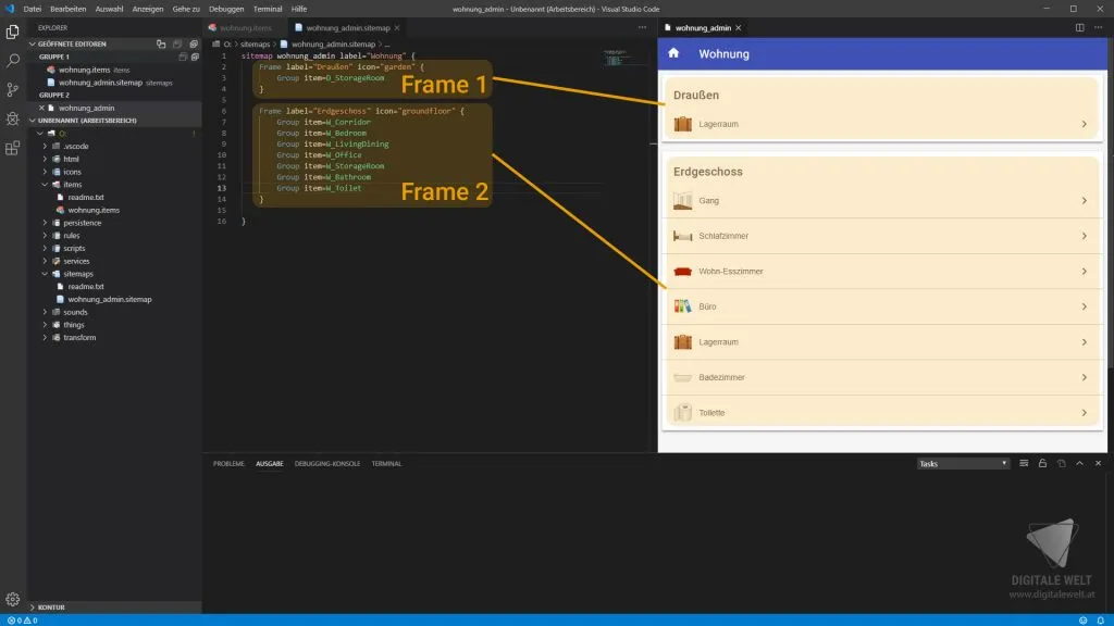 openHAB 2 Grundstruktur – Frames in der Sitemap