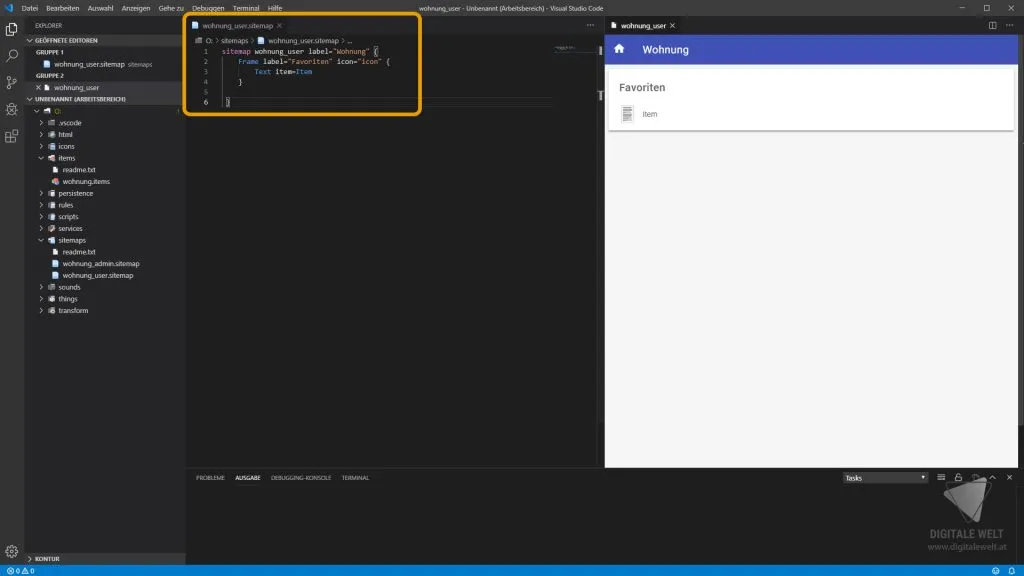 openHAB 2 Grundstruktur – Nur ein Favoriten-Frame in der User-Sitemap