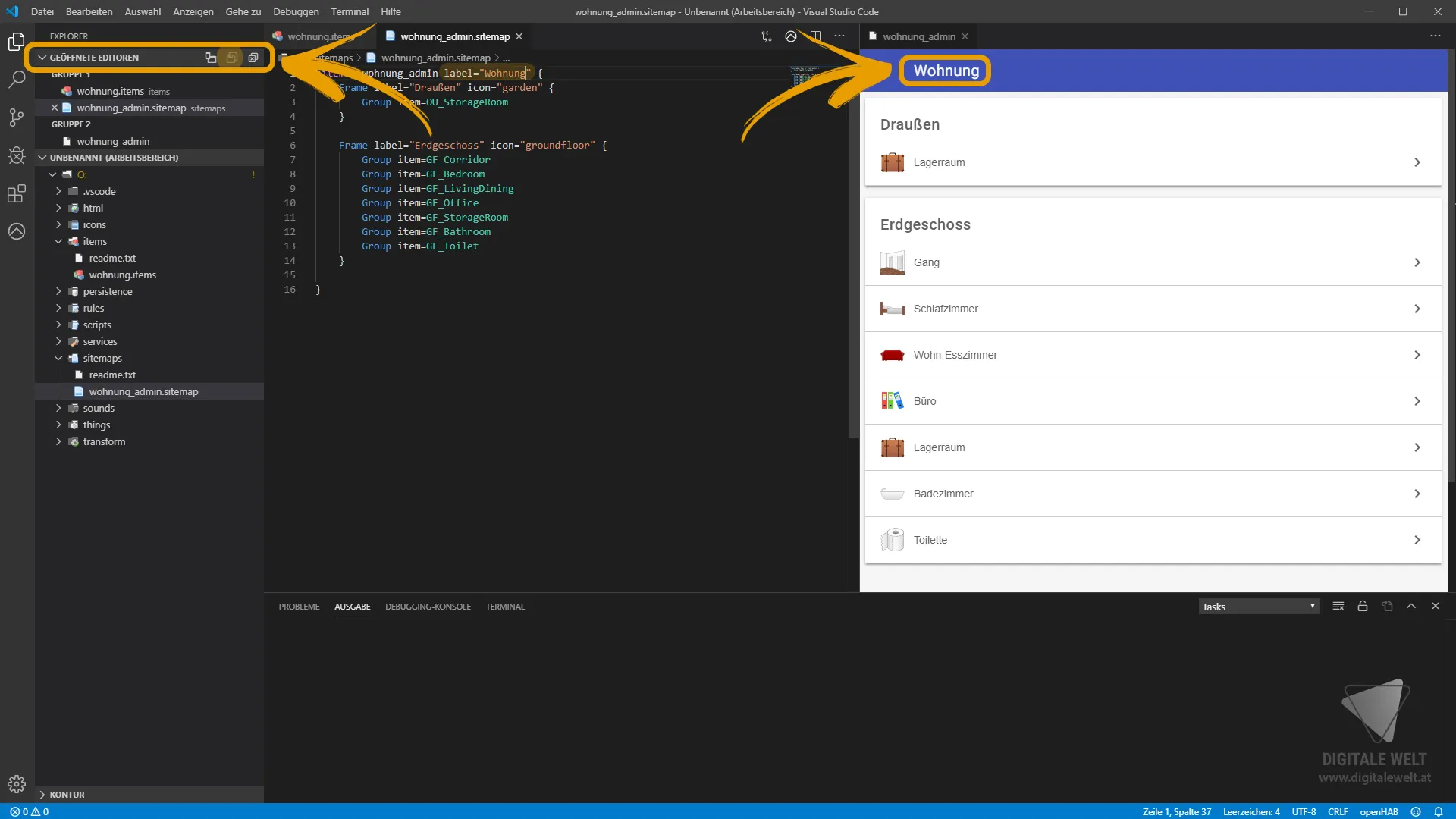 openHAB 2 Grundstruktur – Sitemap und Items speichern