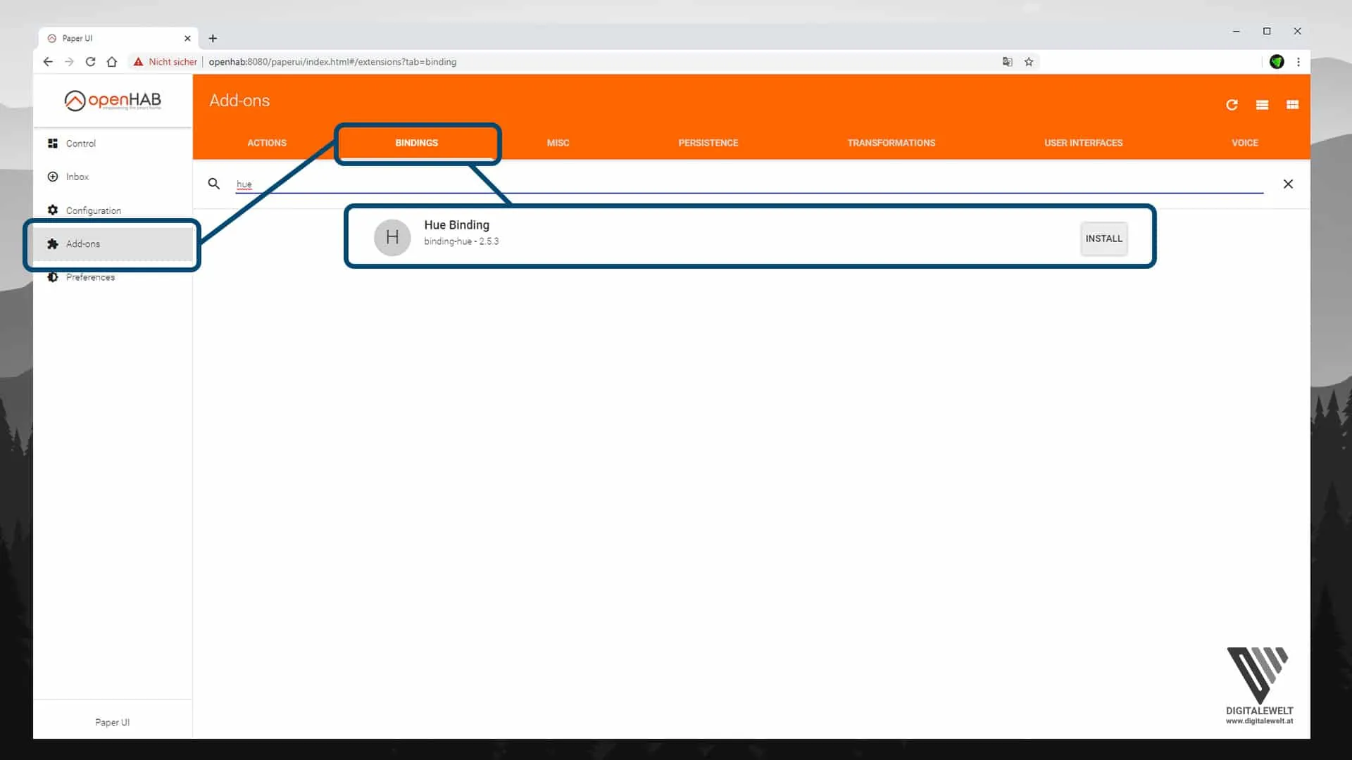 openHAB 2 HUE Binding – Binding installieren