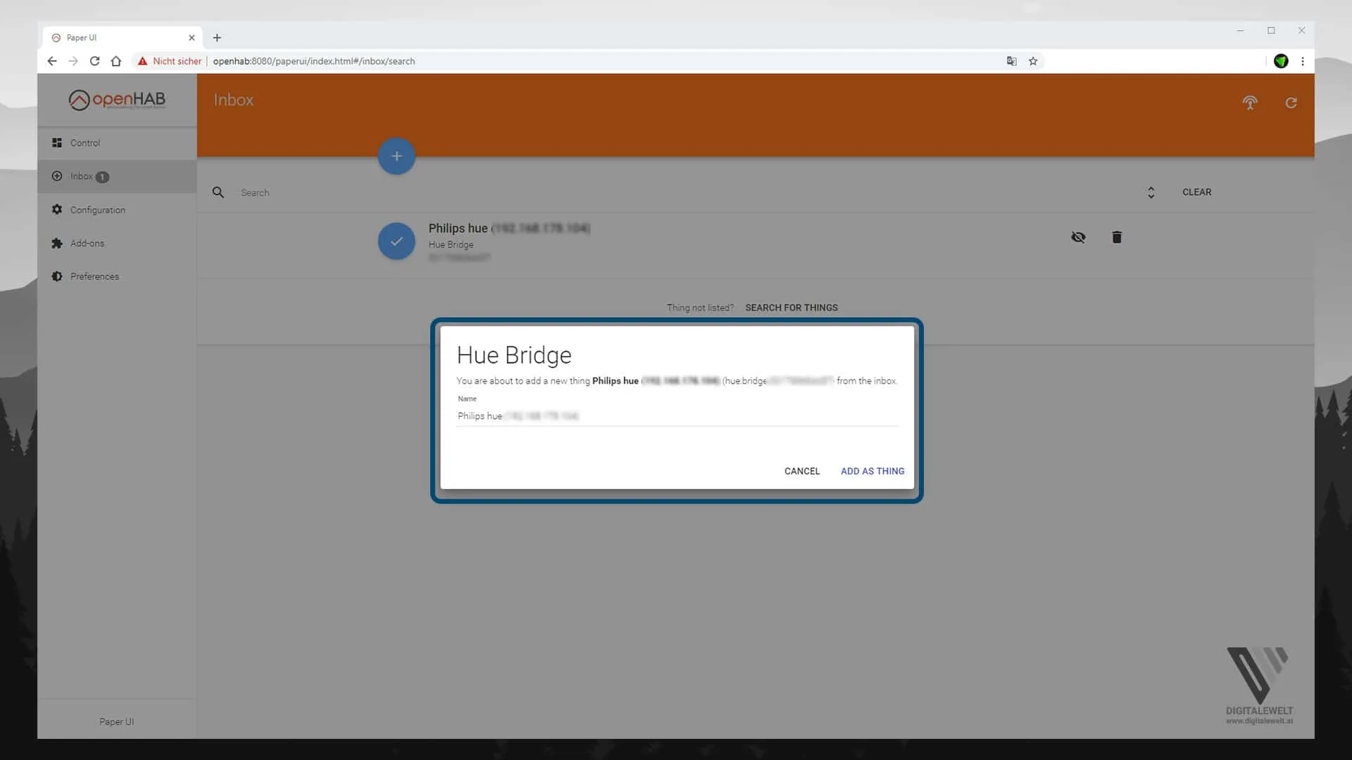 openHAB 2 HUE Binding – Bridge als Thing hinzufügen