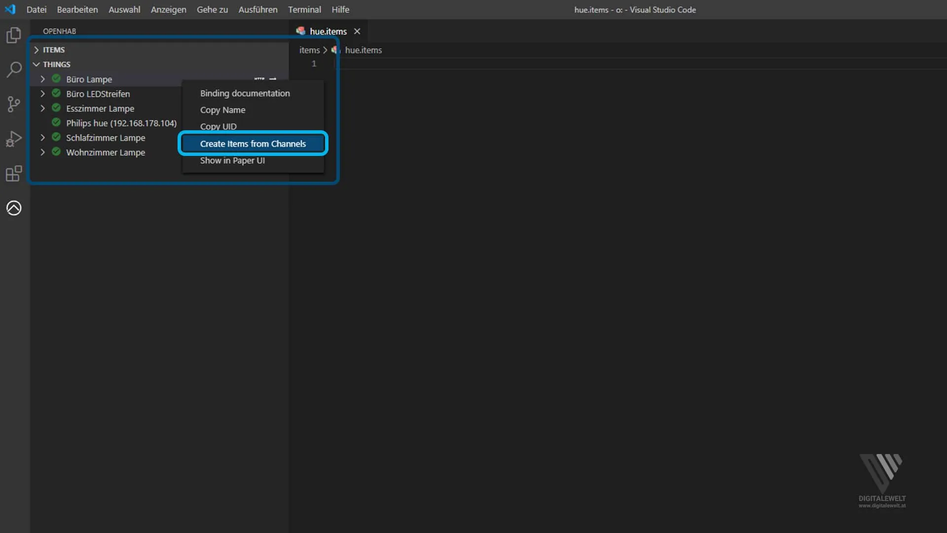 openHAB 2 HUE Binding – Create Items from Channel