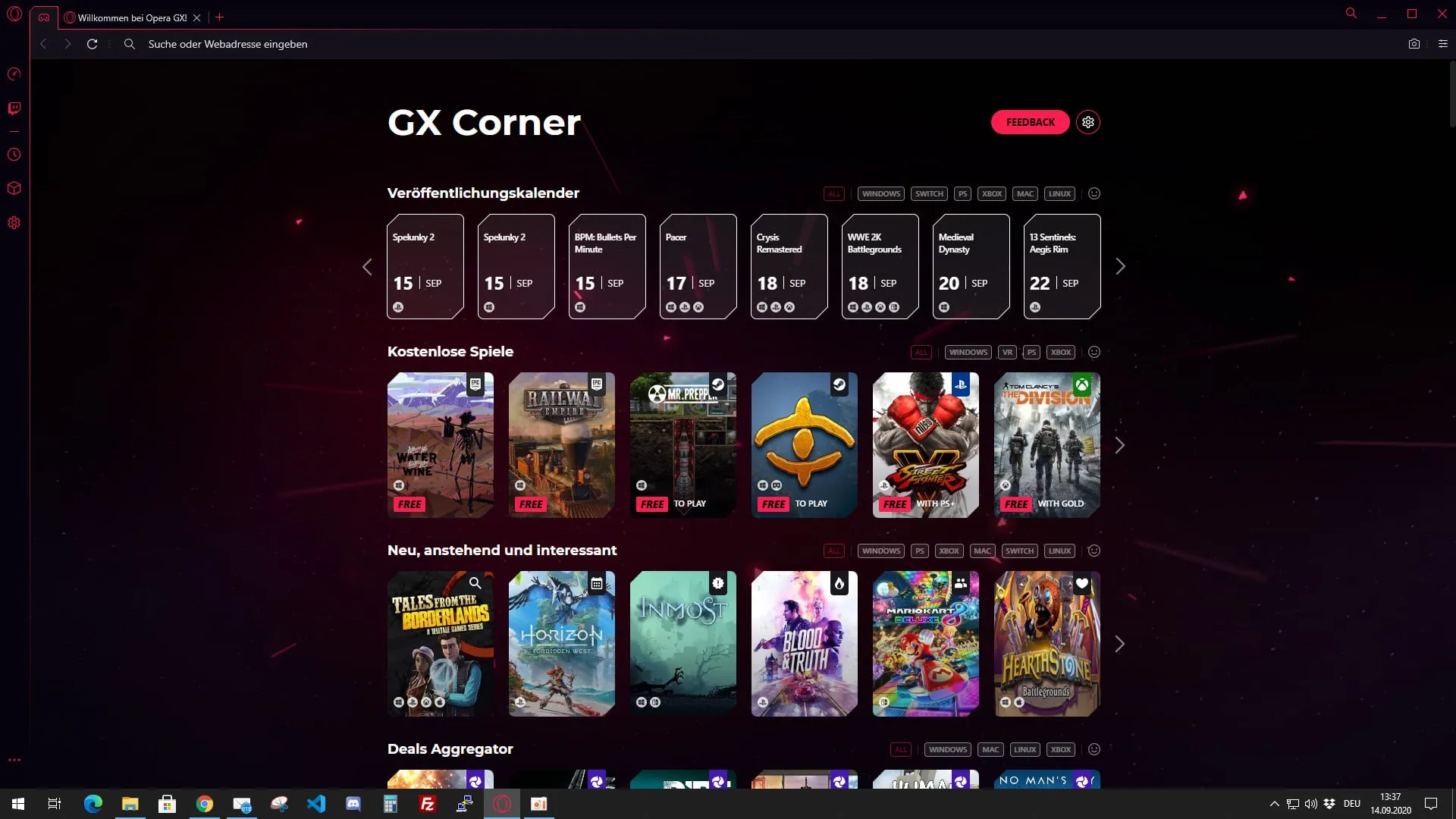 Opera GX – GX Corner mit Gaming-News und aktuellen Deals