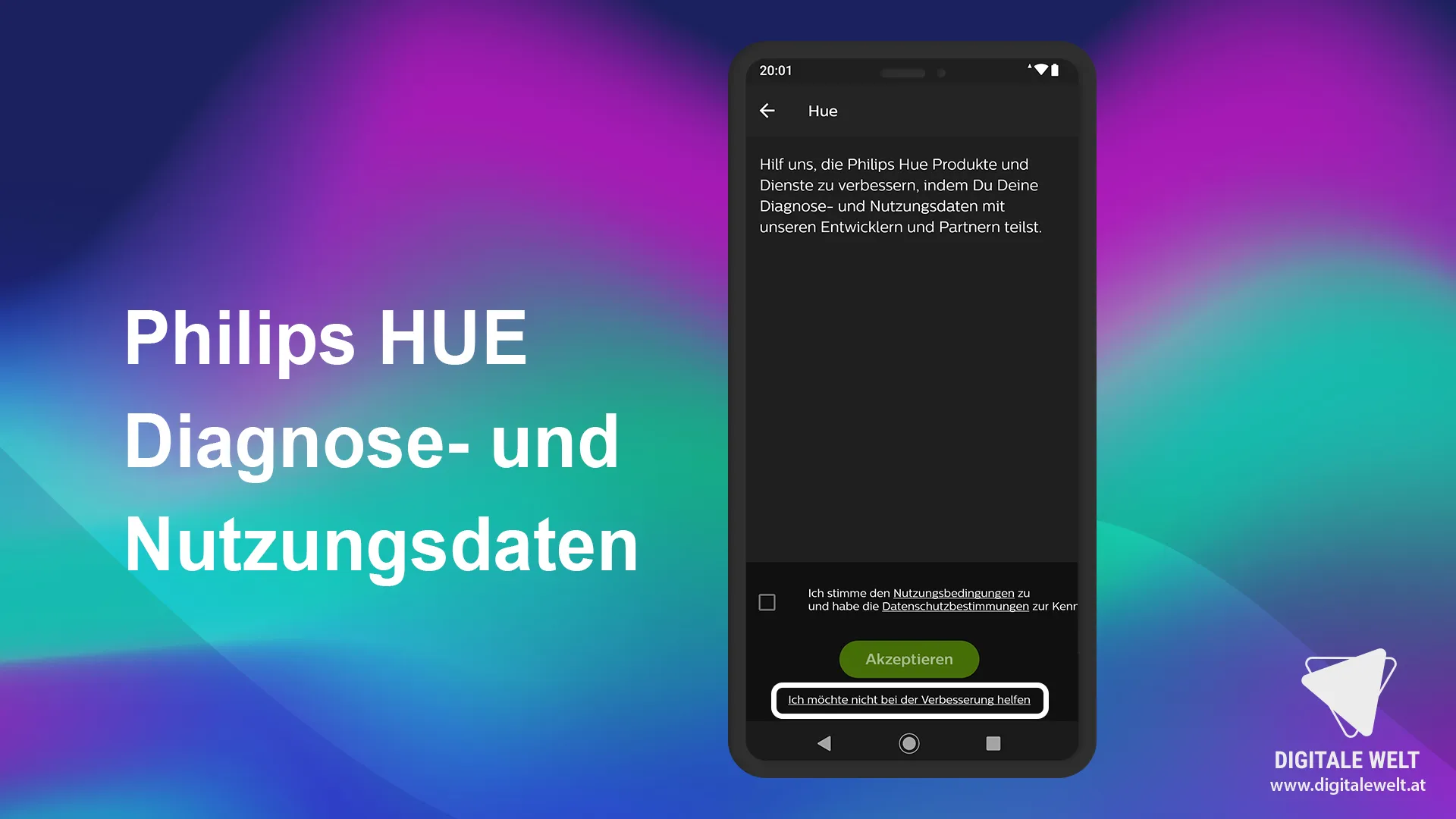 Philips HUE einrichten – Diagnose- und Nutzungsdaten