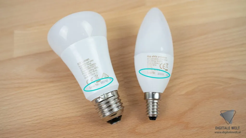 Philips HUE einrichten – Seriennummer auf der Lampe