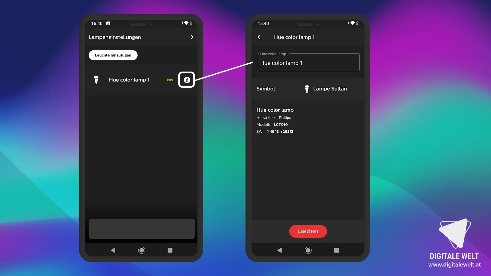 Philips HUE einrichten – Lampeninformation aufrufen
