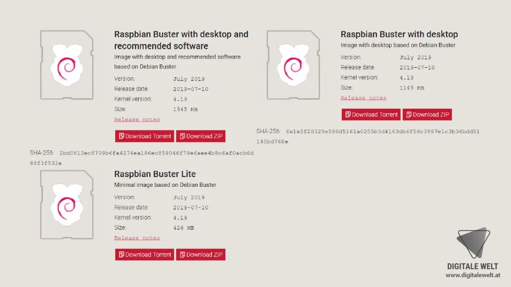 Raspbian Buster – drei Varianten zum Download