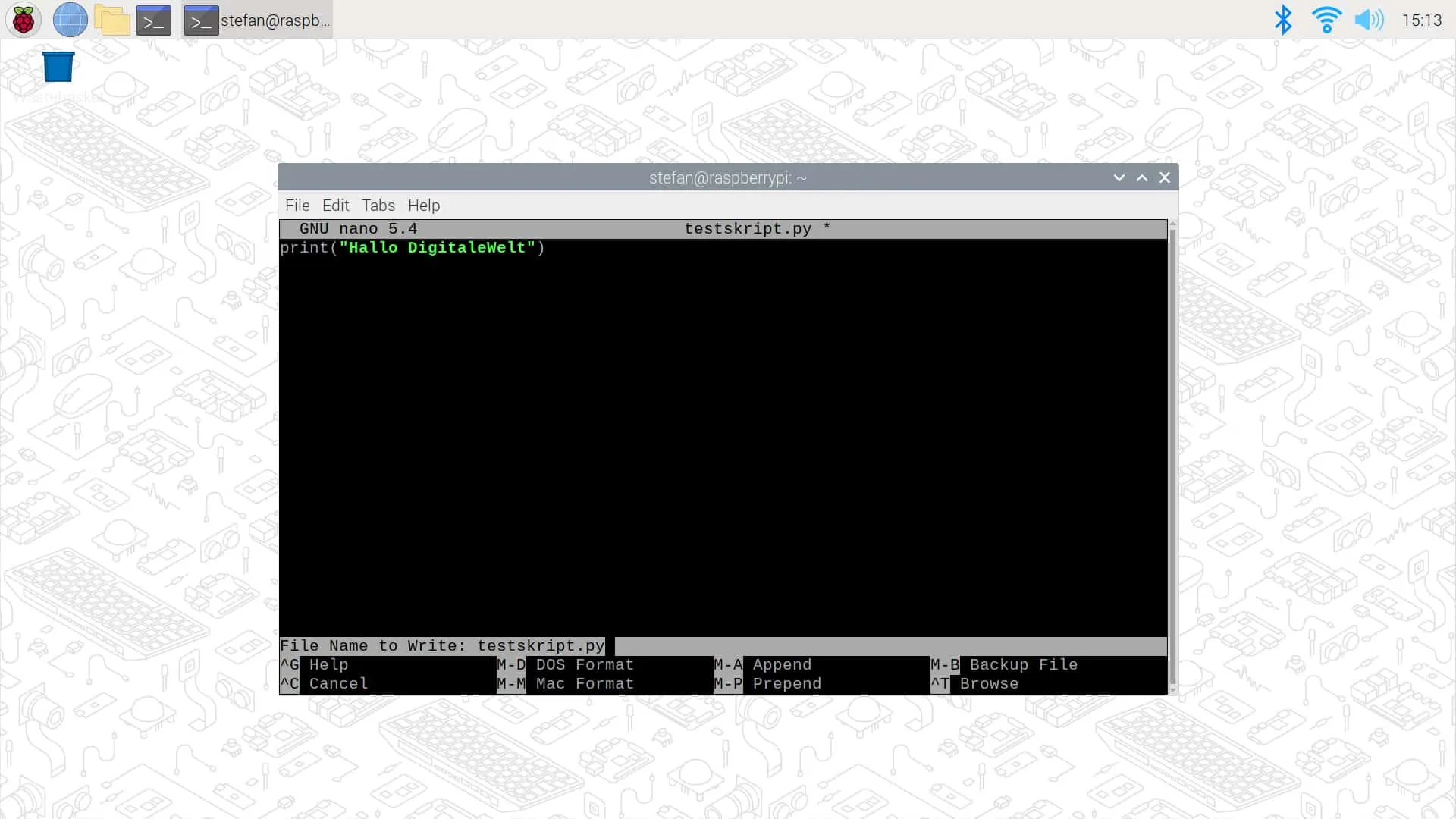 Raspberry Pi Python Skript mit Strg+O speichern