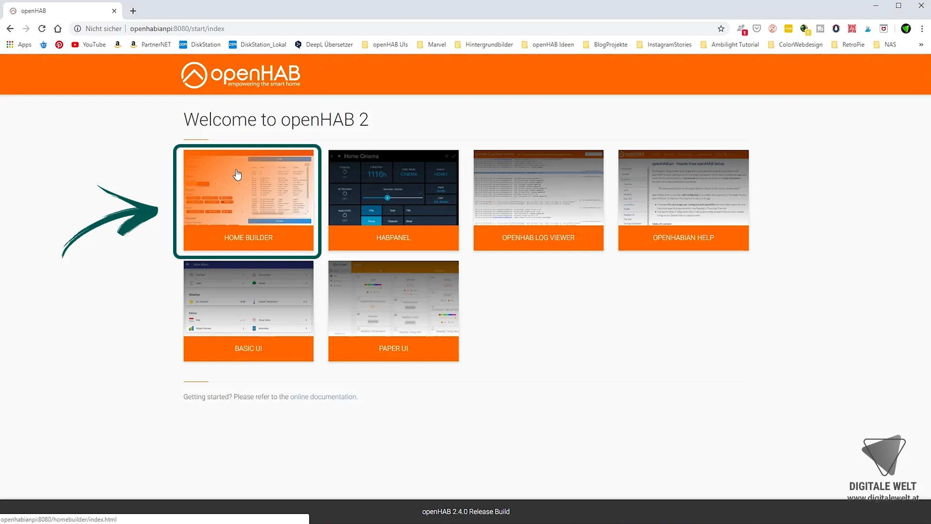 openHAB 2 Home Builder – Home Builder auf der Startseite auswählen