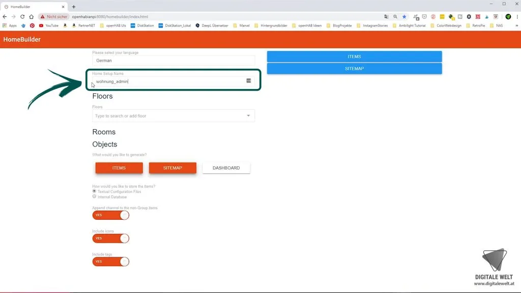 openHAB 2 Home Builder – Home Setup Name vergeben