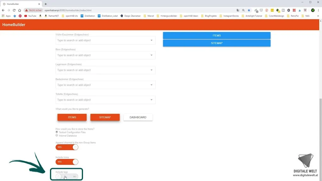 openHAB 2 Home Builder – Include Tags deaktivieren