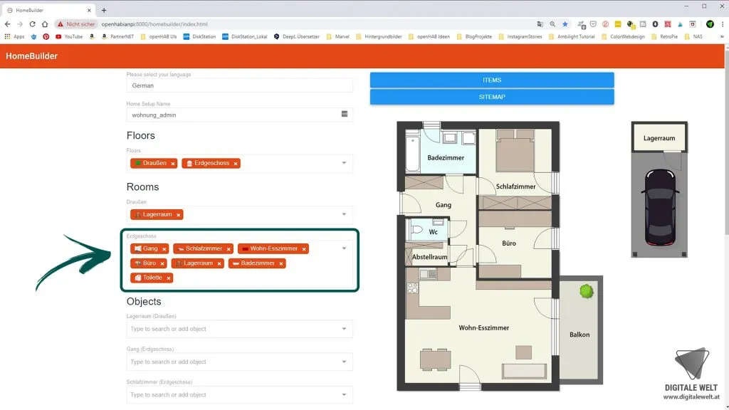openHAB 2 Home Builder – Rooms für die Wohnung festlegen