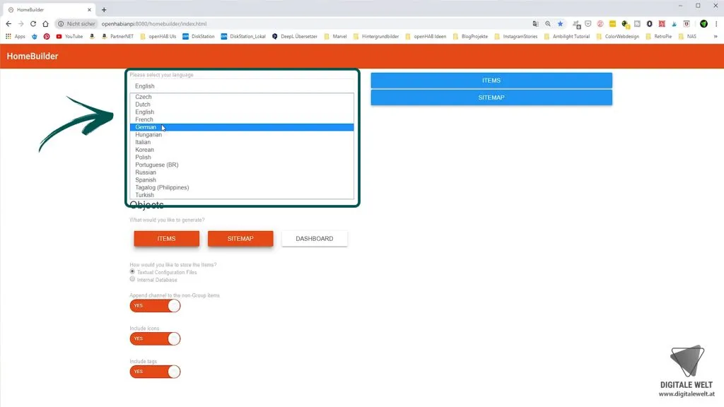 openHAB 2 Home Builder – Sprache auf Deutsch einstellen