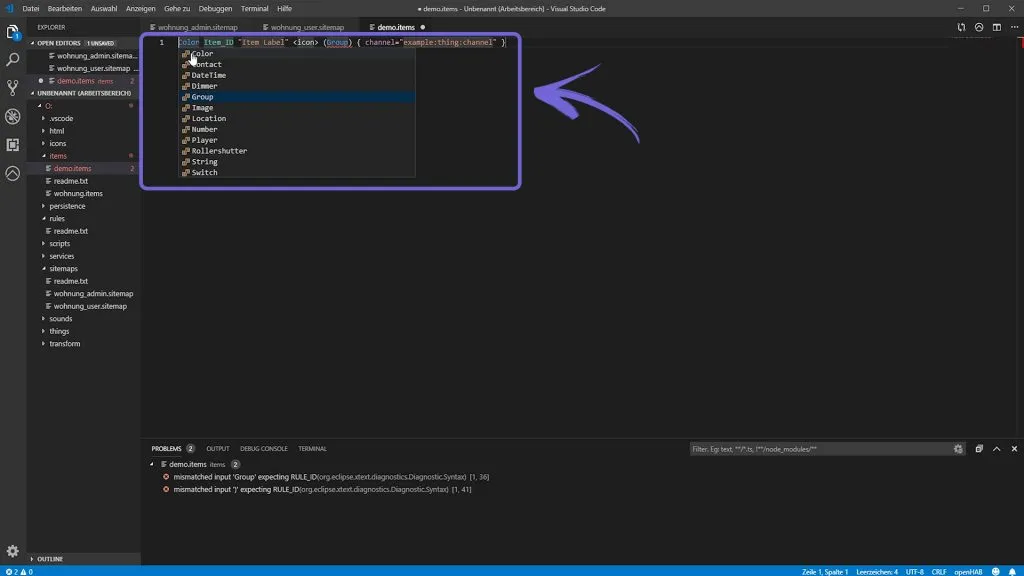openHAB 2 Visual Studio Code – Items Vorlage