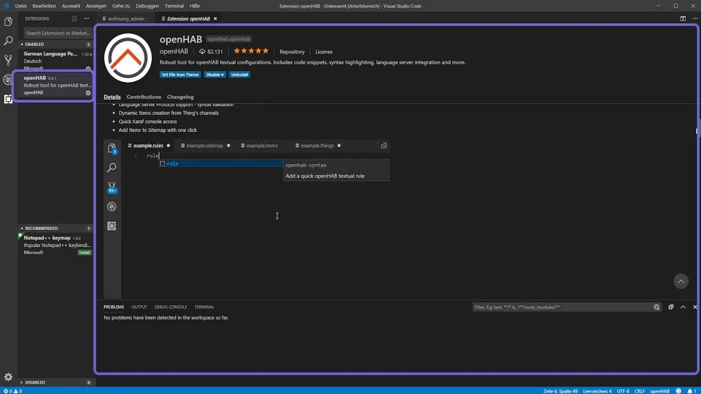 openHAB 2 Visual Studio Code – openHAB Erweiterung Beispiele und Funktionen
