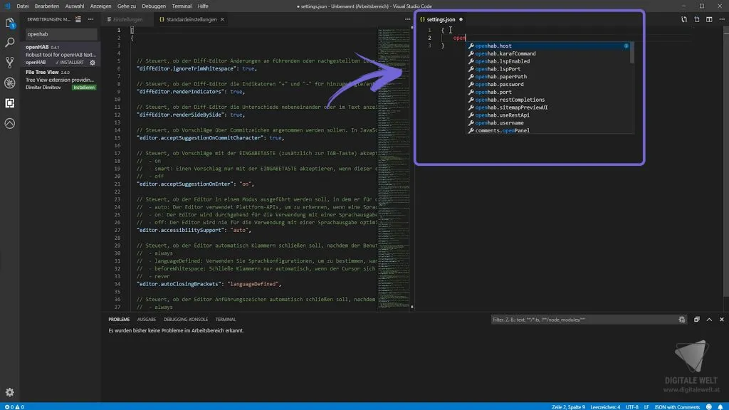 openHAB 2 Visual Studio Code – openhab.host eingeben