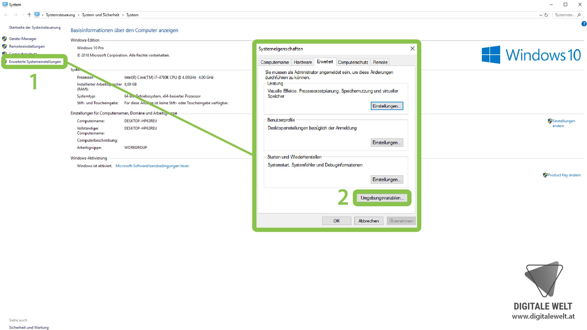 openHAB 2 Windows – Umgebungsvariablen öffnen