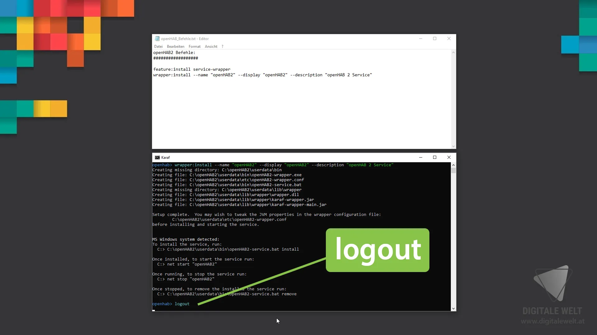 openHAB 2 Windows – logout eingeben
