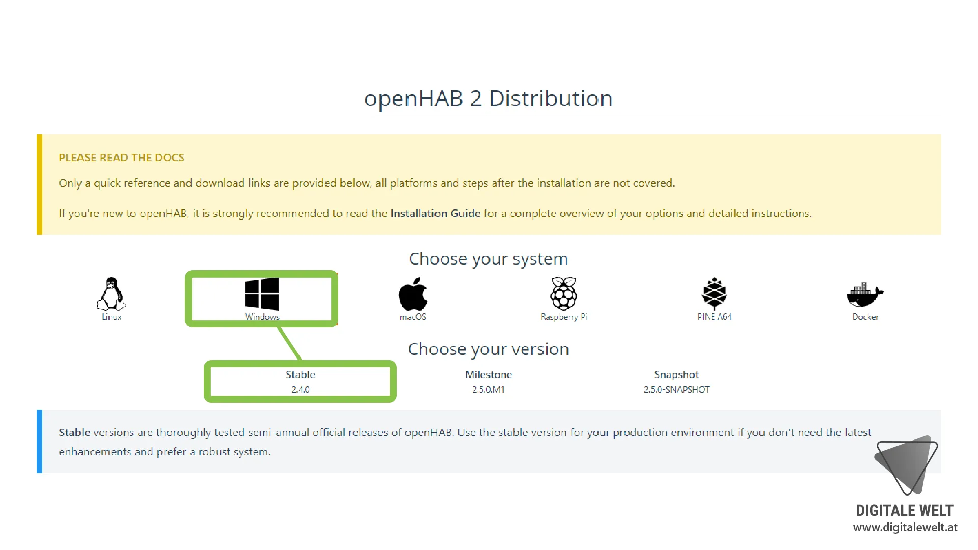 openHAB 2 Windows – Stable Version wählen