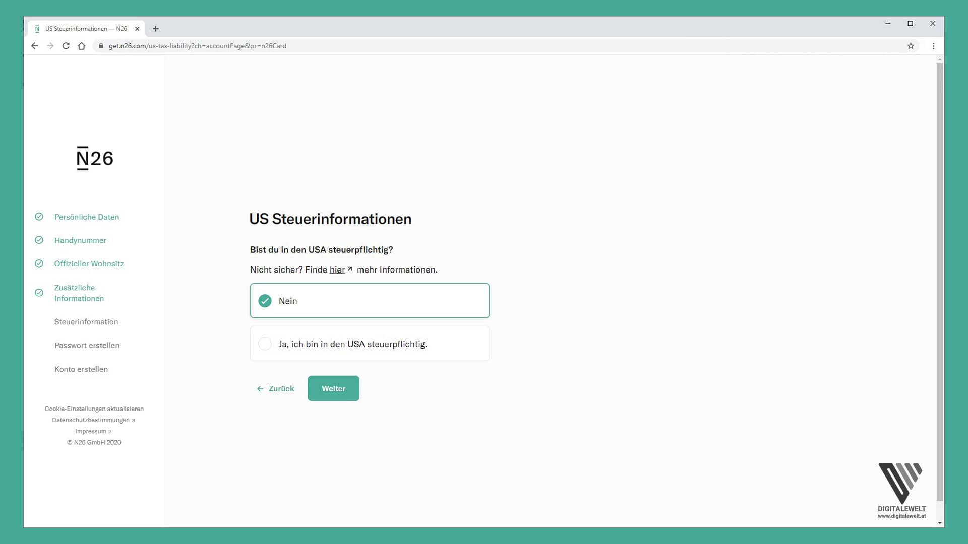 N26 Konto eröffnen - US-Steuerinformation - digitalewelt.at