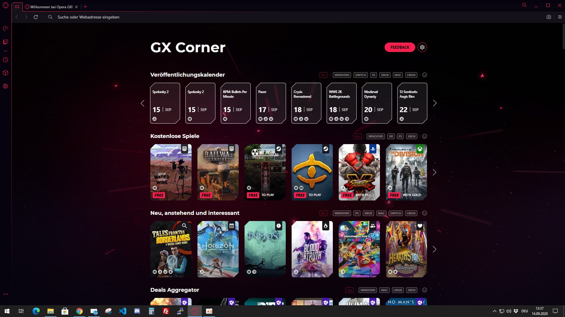 opera gx game corner