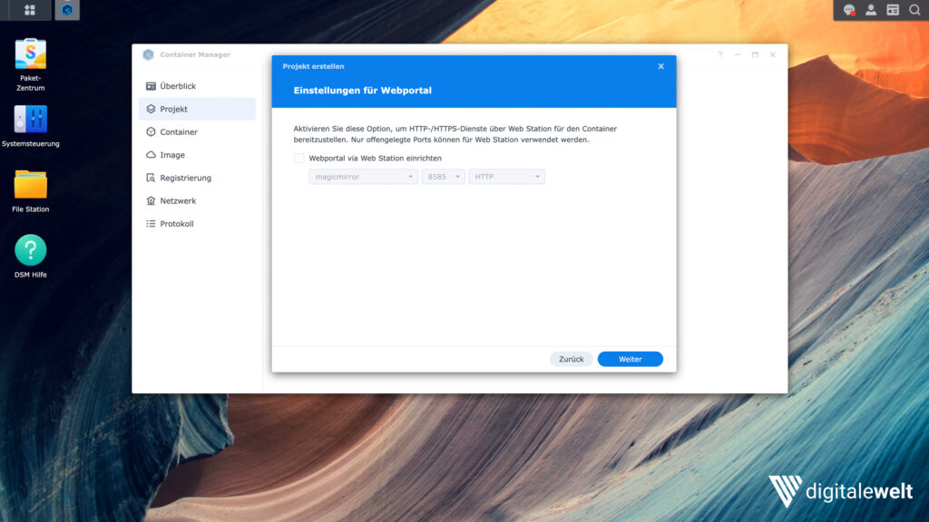 Synology DiskStation Container Manager Compose Webportal